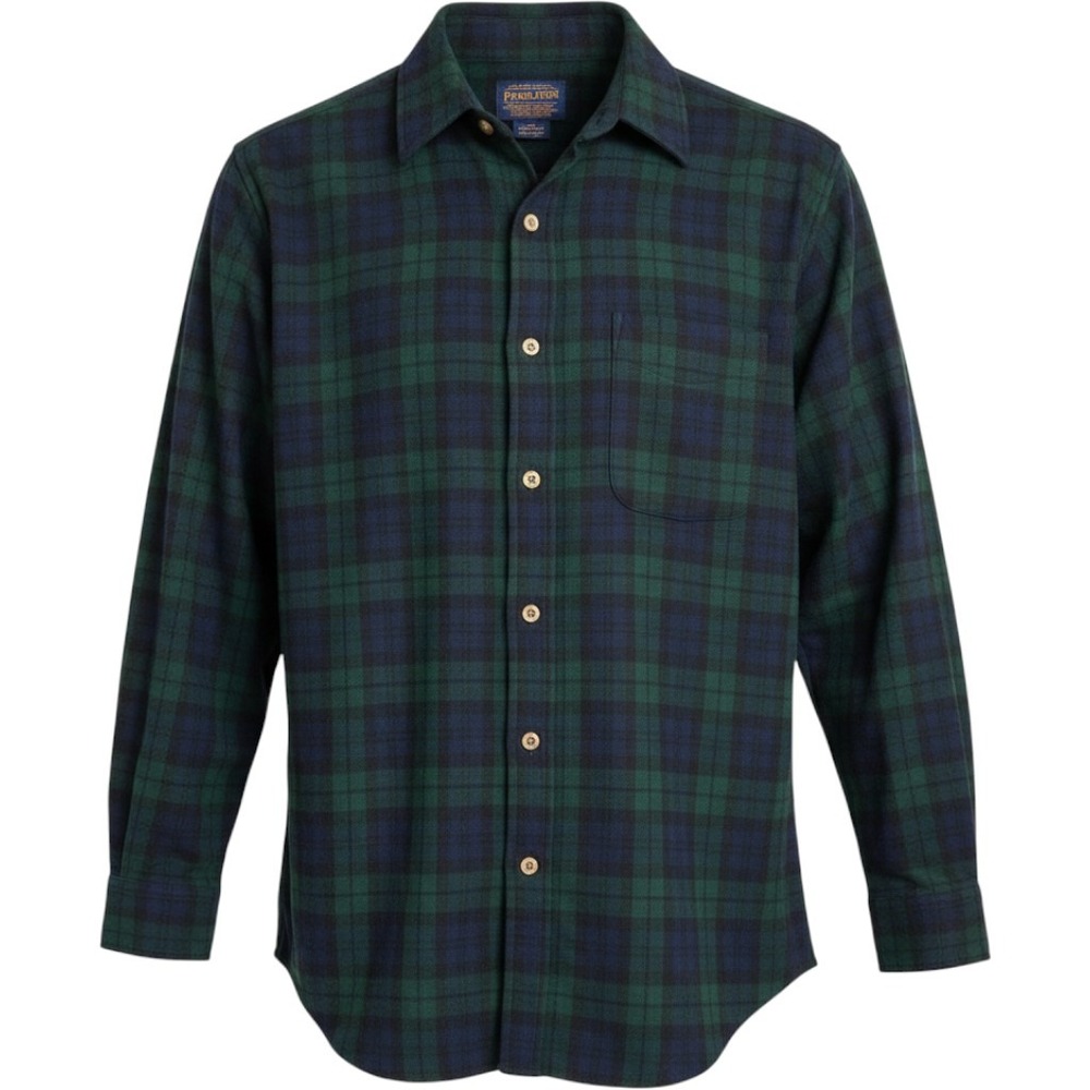 Pendleton Mens Black Watch Tartan Wool Flannel Shirt Green Navy Blue Large